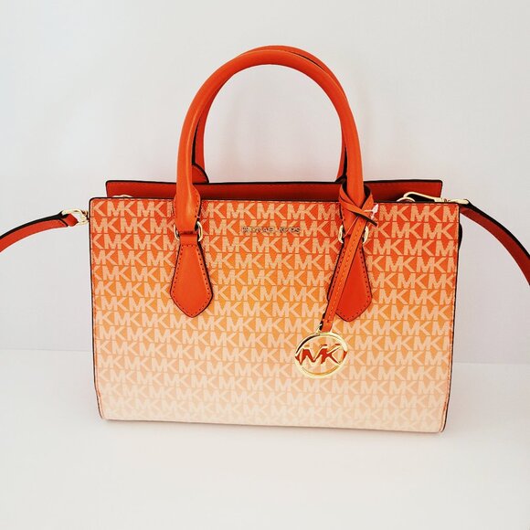 Michael Kors Sheila Medium Corner Zip Satchel Handbag Red Clay Ombre